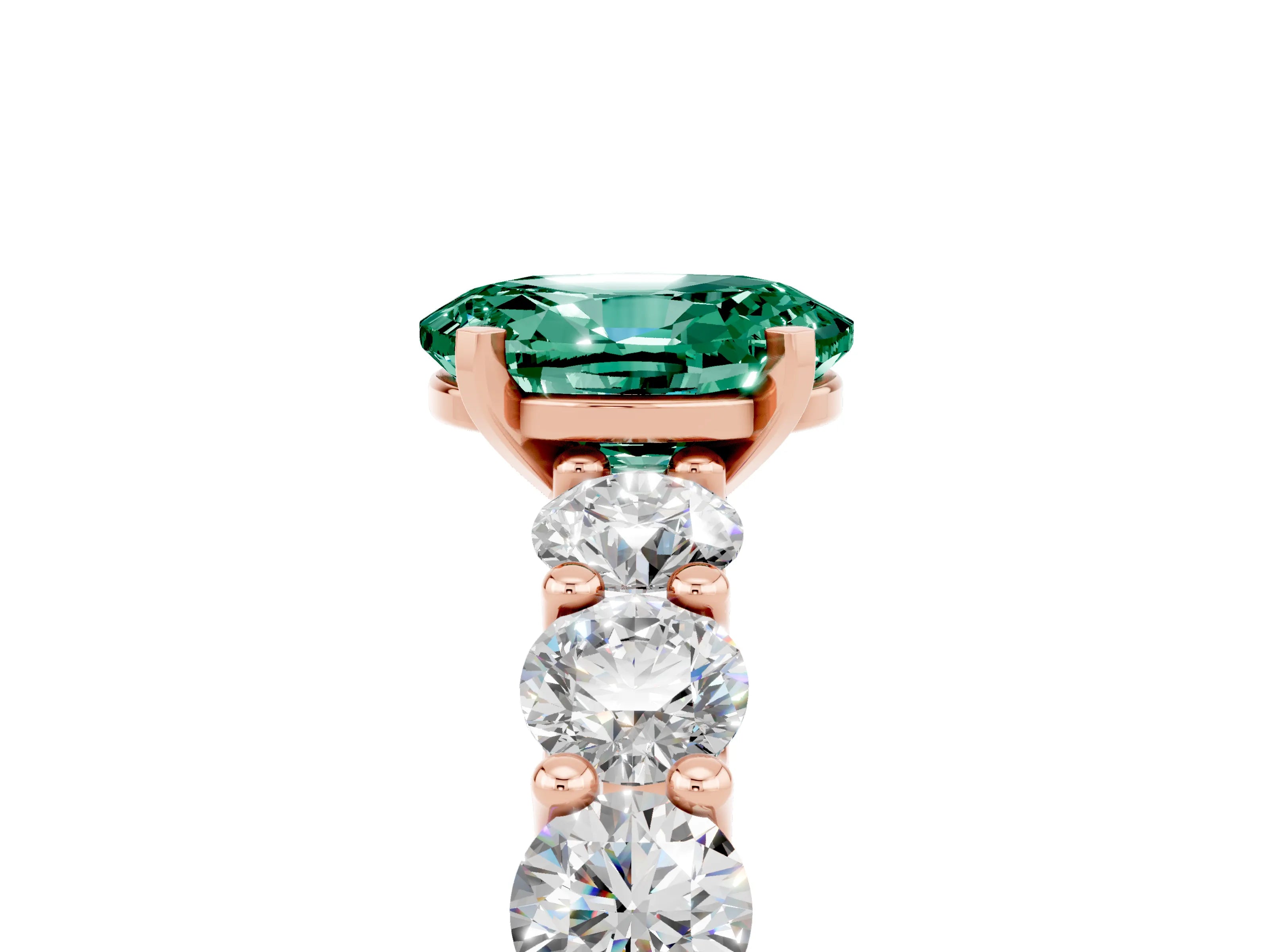Rose gold Oval Cut Green Sapphire Prong Setting with Side Stones on a Pave Band_5