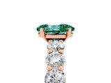 Rose gold Oval Cut Green Sapphire Prong Setting with Side Stones on a Pave Band_5