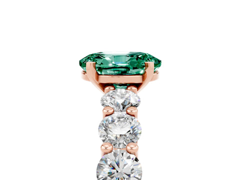 Rose gold Oval Cut Green Sapphire Prong Setting with Side Stones on a Pave Band_5