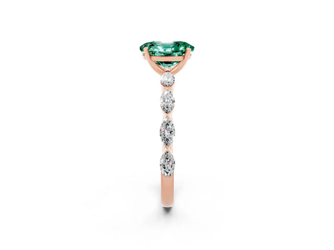 Rose gold Oval Cut Green Sapphire Ring with Marquise Side Stones and Prong Setting_2