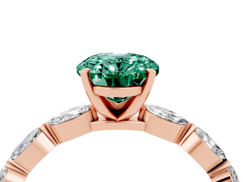 Rose gold Oval Cut Green Sapphire Ring with Marquise Side Stones and Prong Setting_4