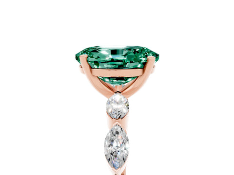 Rose gold Oval Cut Green Sapphire Ring with Marquise Side Stones and Prong Setting_5