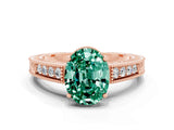 Rose gold Oval Cut Green Sapphire Ring with Milgrain Pavé Band and Four-Prong Setting_12
