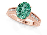 Rose gold Oval Cut Green Sapphire Ring with Milgrain Pavé Band and Four-Prong Setting_13