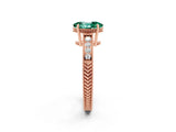 Rose gold Oval Cut Green Sapphire Ring with Milgrain Pavé Band and Four-Prong Setting_14