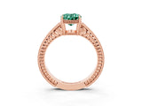 Rose gold Oval Cut Green Sapphire Ring with Milgrain Pavé Band and Four-Prong Setting_15
