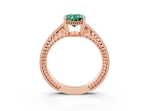 Rose gold Oval Cut Green Sapphire Ring with Milgrain Pavé Band and Four-Prong Setting_15
