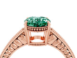 Rose gold Oval Cut Green Sapphire Ring with Milgrain Pavé Band and Four-Prong Setting_16
