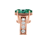 Rose gold Oval Cut Green Sapphire Ring with Milgrain Pavé Band and Four-Prong Setting_17