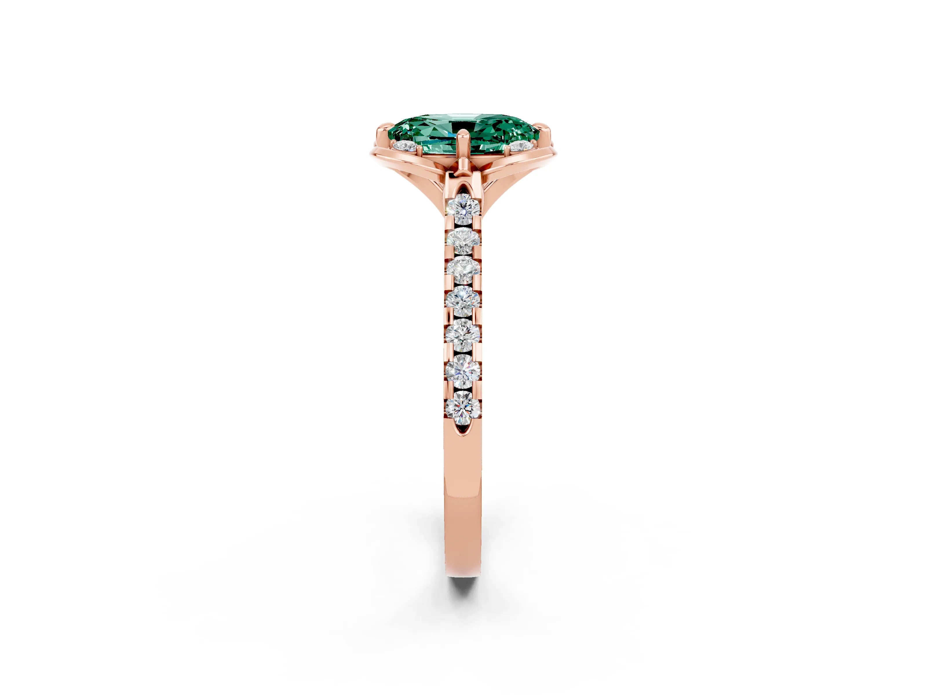 Rose gold Oval Cut Green Sapphire Ring with Pavé Band and Floral Prong Setting_2