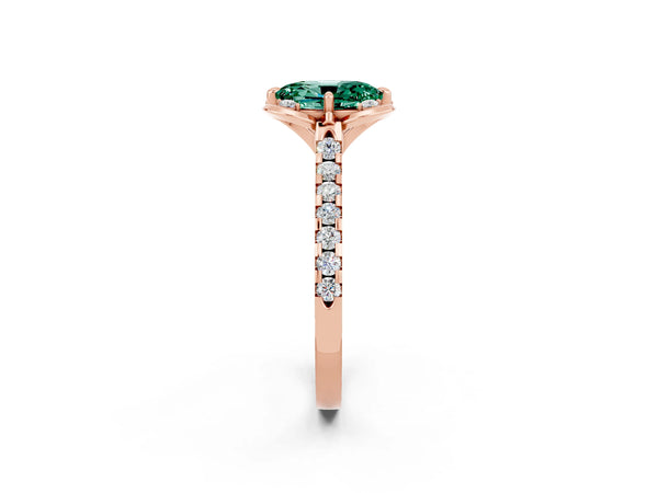 Rose gold Oval Cut Green Sapphire Ring with Pavé Band and Floral Prong Setting