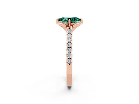 Rose gold Oval Cut Green Sapphire Ring with Pavé Band and Floral Prong Setting_2