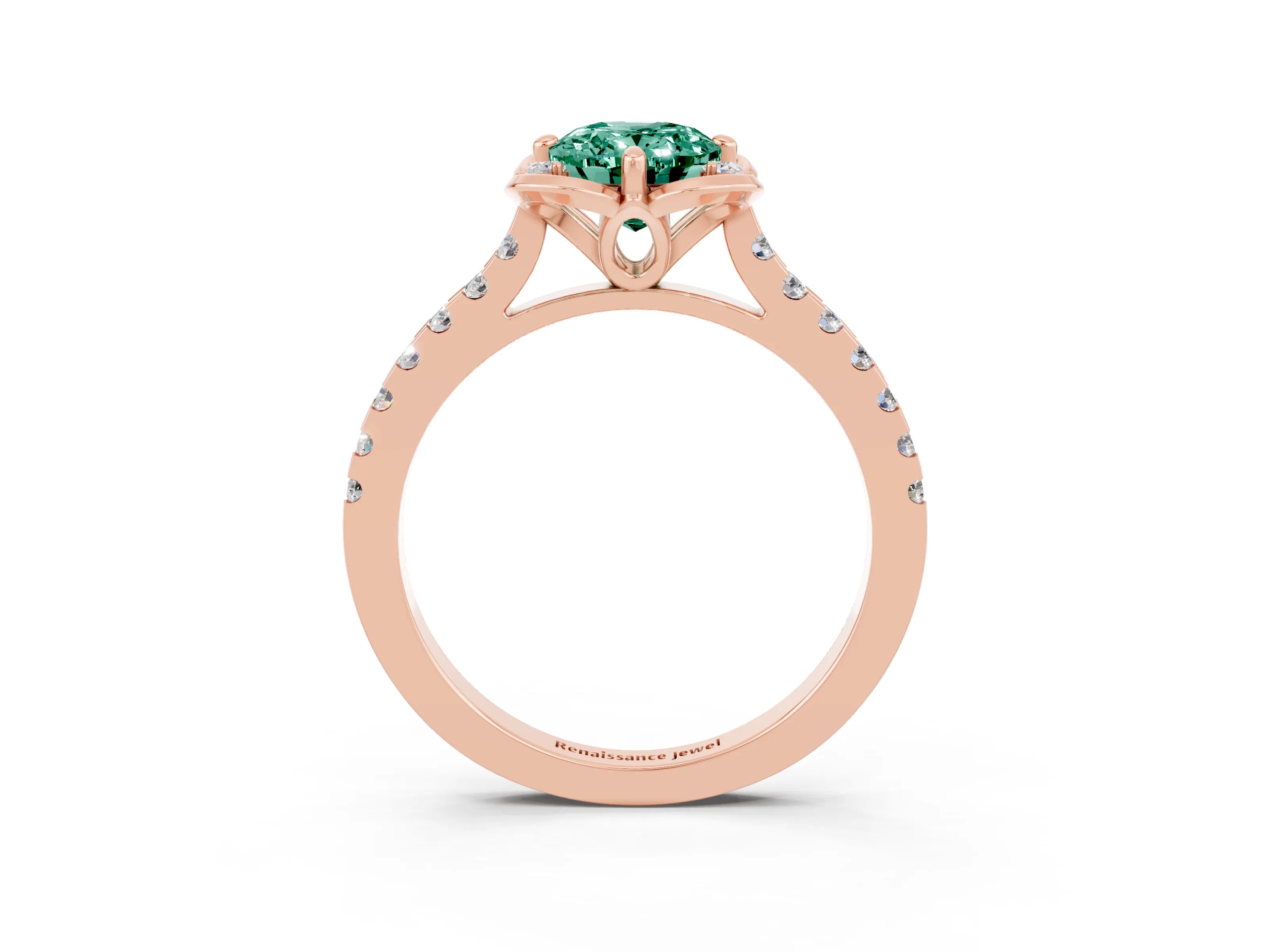 Rose gold Oval Cut Green Sapphire Ring with Pavé Band and Floral Prong Setting_3