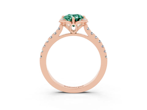 Rose gold Oval Cut Green Sapphire Ring with Pavé Band and Floral Prong Setting_3