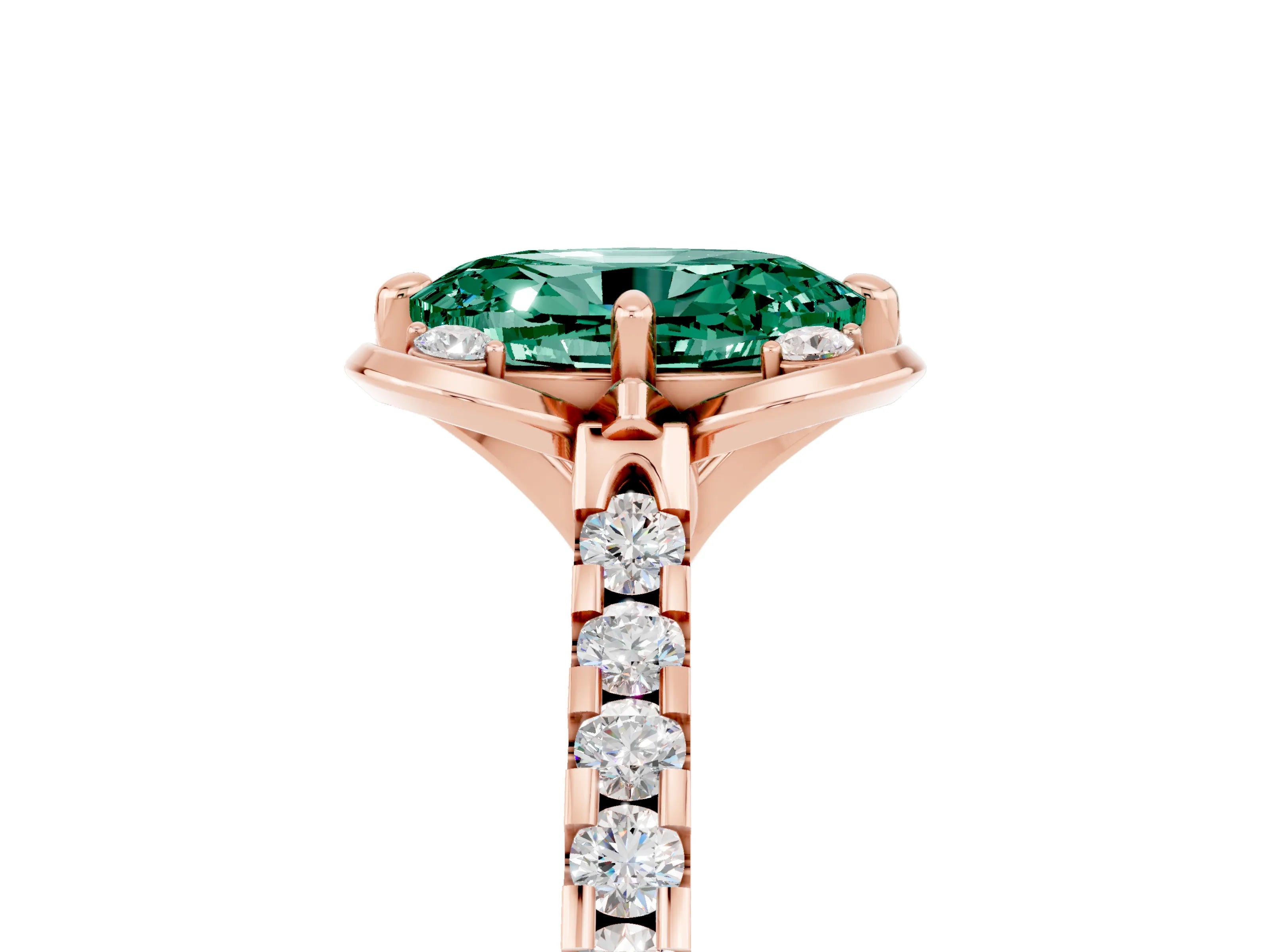 Rose gold Oval Cut Green Sapphire Ring with Pavé Band and Floral Prong Setting_5