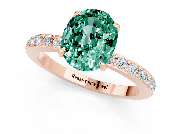 Rose gold Oval Cut Green Sapphire Pavé Engagement Ring with Round  Accents and Prong Setting