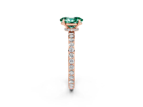 Rose gold Oval Cut Green Sapphire Pavé Engagement Ring with Round  Accents and Prong Setting