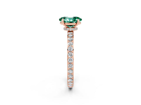 Rose gold Oval Cut Green Sapphire Ring with Pavé Band and Four-Prong Setting_2