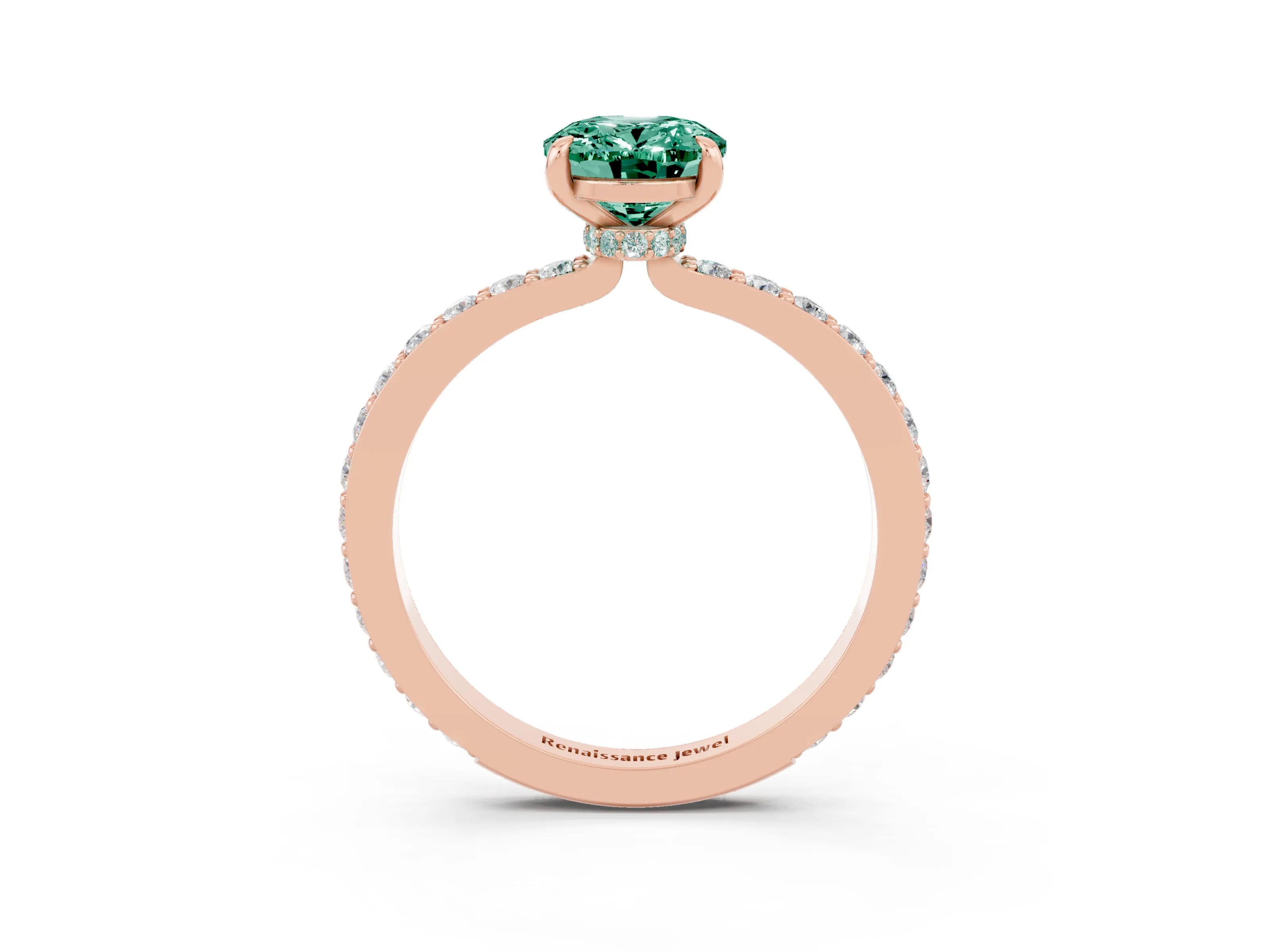 Rose gold Oval Cut Green Sapphire Ring with Pavé Band and Four-Prong Setting_3