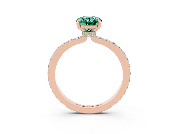 Rose gold Oval Cut Green Sapphire Pavé Engagement Ring with Round  Accents and Prong Setting