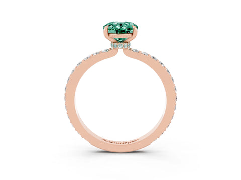 Rose gold Oval Cut Green Sapphire Ring with Pavé Band and Four-Prong Setting_3