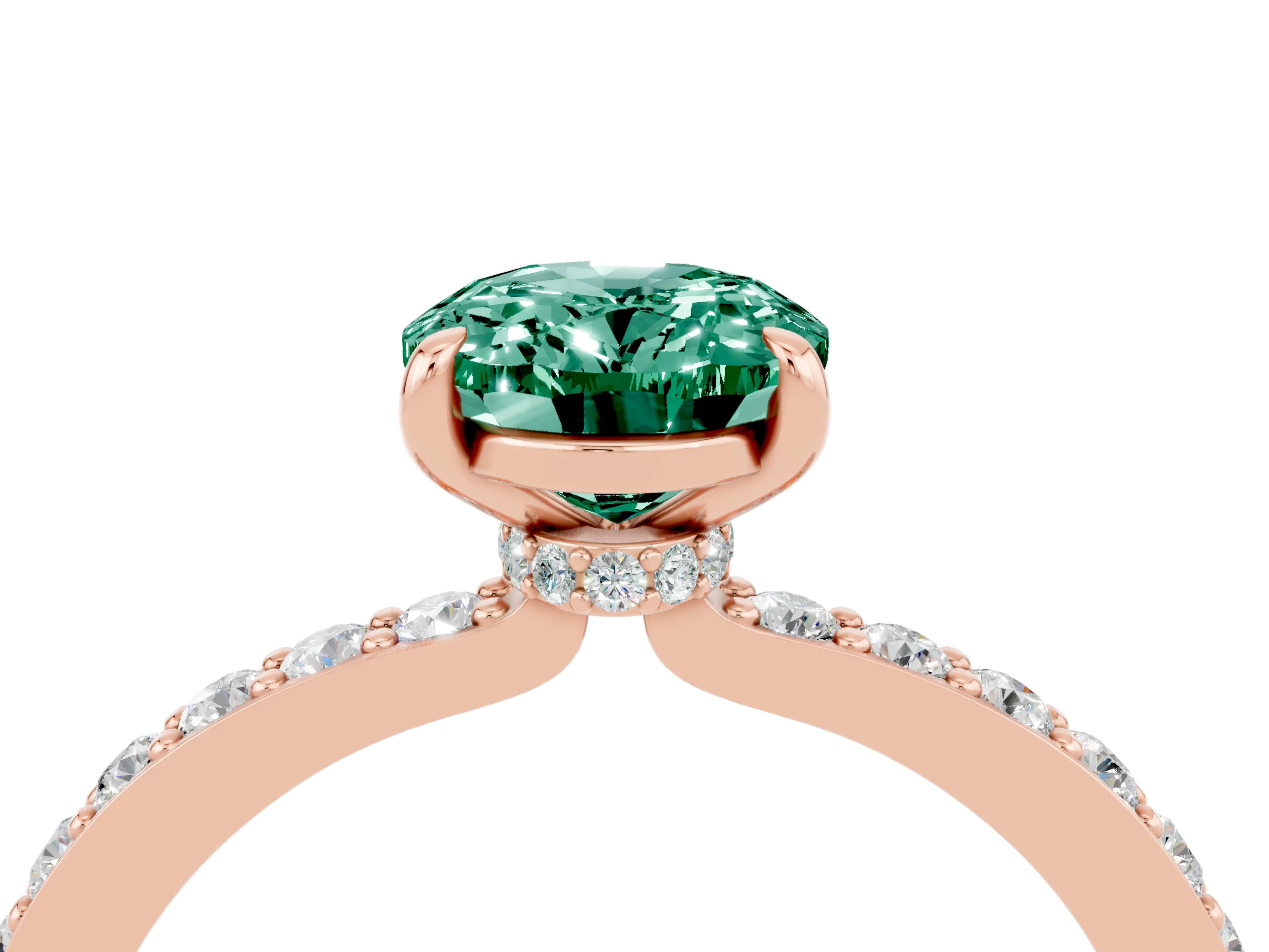 Rose gold Oval Cut Green Sapphire Ring with Pavé Band and Four-Prong Setting_4