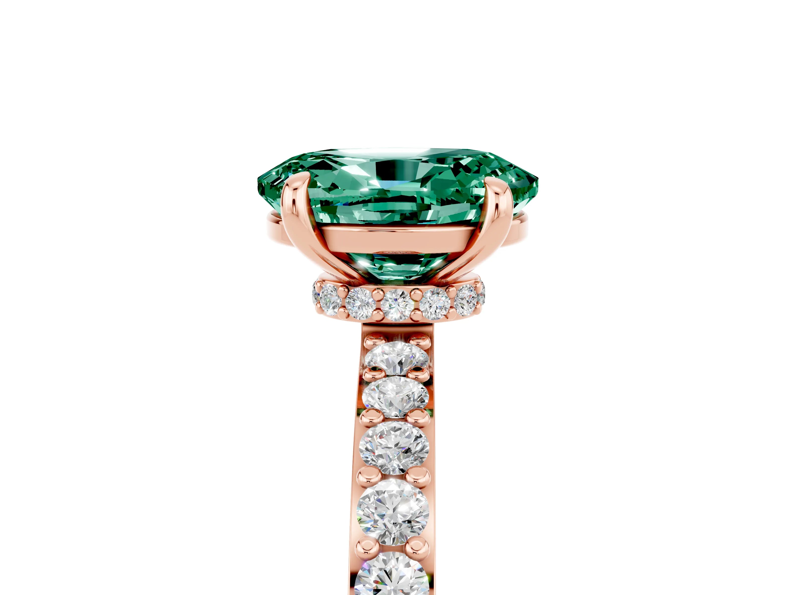 Rose gold Oval Cut Green Sapphire Ring with Pavé Band and Four-Prong Setting_5