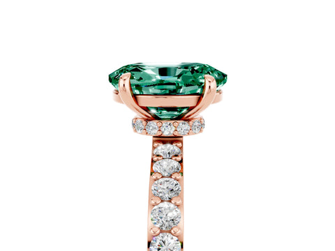 Rose gold Oval Cut Green Sapphire Ring with Pavé Band and Four-Prong Setting_5