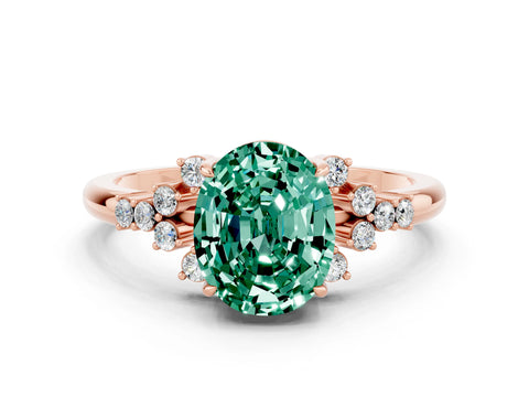 Rose gold Oval Cut Green Sapphire Ring with Side Stones and Four-Prong Setting_72