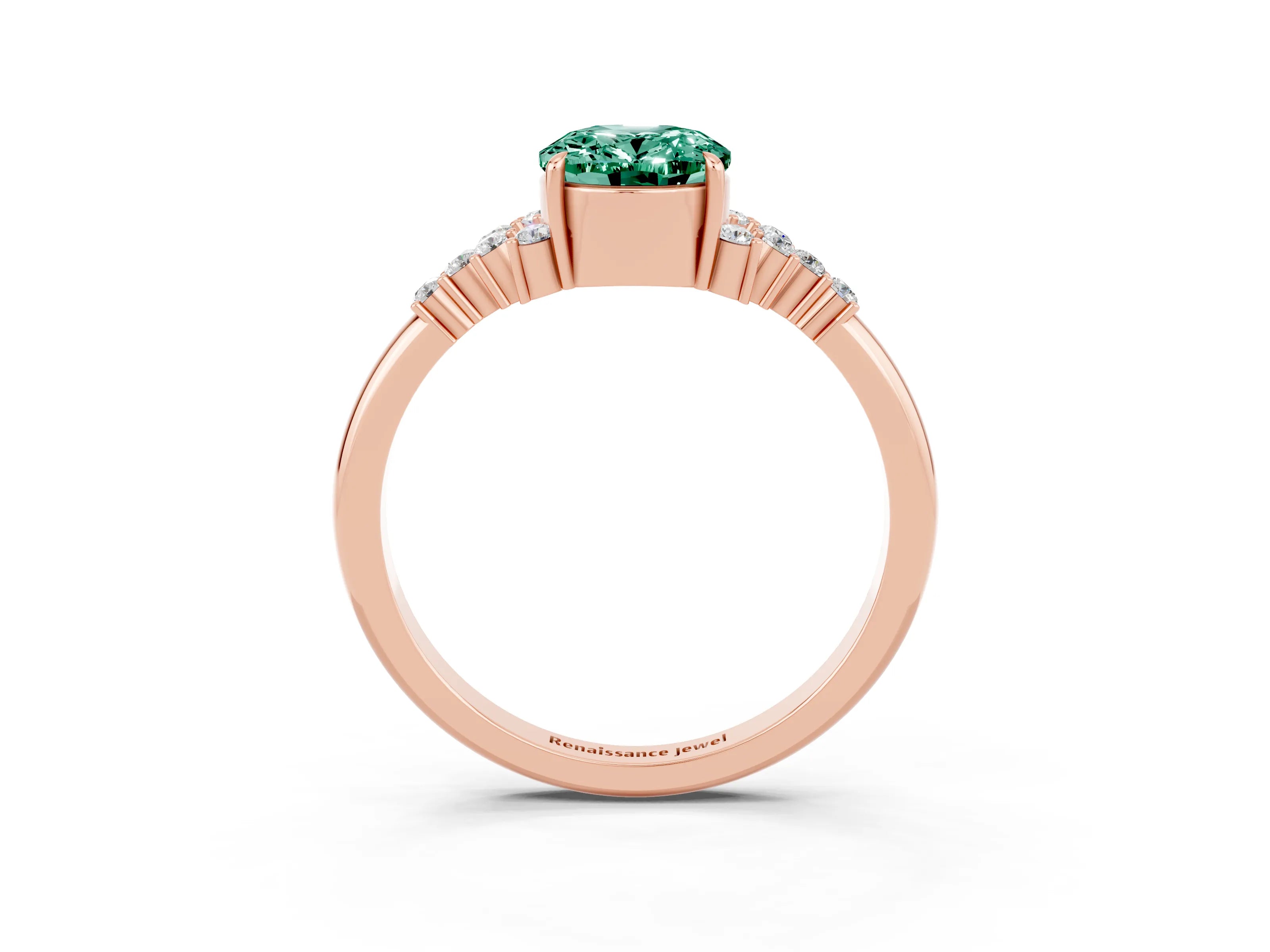 Rose gold Oval Cut Green Sapphire Ring with Side Stones and Four-Prong Setting_75