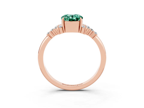 Rose gold Oval Cut Green Sapphire Ring with Side Stones and Four-Prong Setting_75