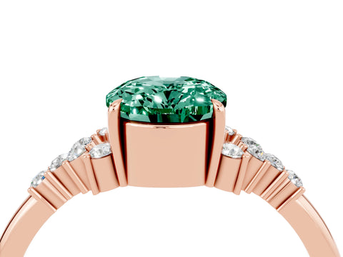 Rose gold Oval Cut Green Sapphire Ring with Side Stones and Four-Prong Setting_76