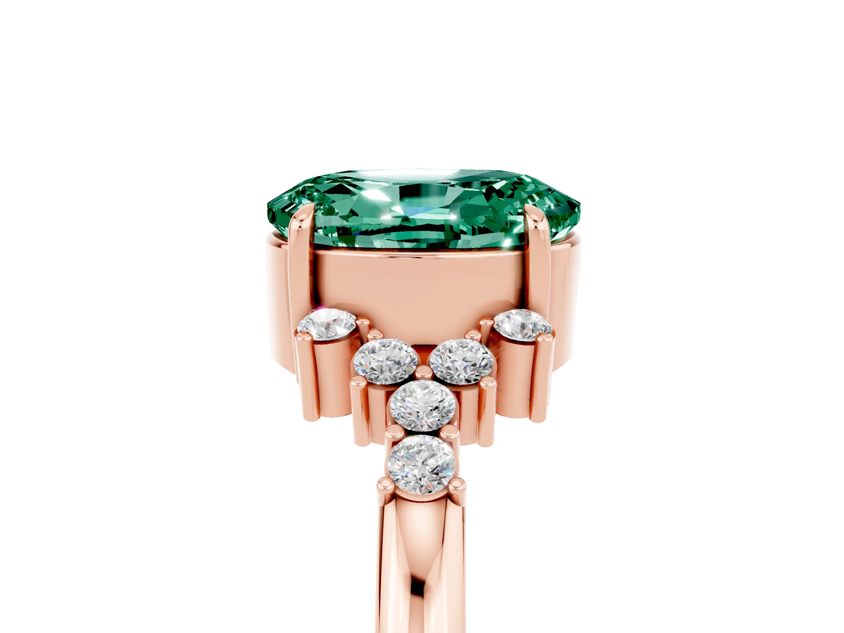 Rose gold Oval Cut Green Sapphire Ring with Side Stones and Four-Prong Setting_77