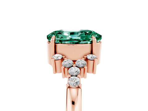 Rose gold Oval Cut Green Sapphire Ring with Side Stones and Four-Prong Setting_77