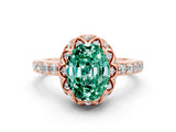 Rose gold Oval Cut Green Sapphire Scalloped Halo Engagement Ring with Round Shared Prong Band_12