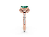 Rose gold Oval Cut Green Sapphire Scalloped Halo Engagement Ring with Round Shared Prong Band_14