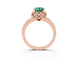 Rose gold Oval Cut Green Sapphire Scalloped Halo Engagement Ring with Round Shared Prong Band_15