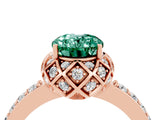 Rose gold Oval Cut Green Sapphire Scalloped Halo Engagement Ring with Round Shared Prong Band_16