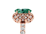Rose gold Oval Cut Green Sapphire Scalloped Halo Engagement Ring with Round Shared Prong Band_17