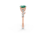 Rose gold Oval Cut Green Sapphire Scattered Round Accent Ring with Prong Setting_14