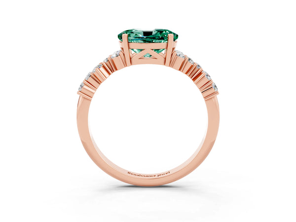 Rose gold Oval Cut Green Sapphire Scattered Round Accent Ring with Prong Setting