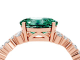 Rose gold Oval Cut Green Sapphire Scattered Round Accent Ring with Prong Setting_16