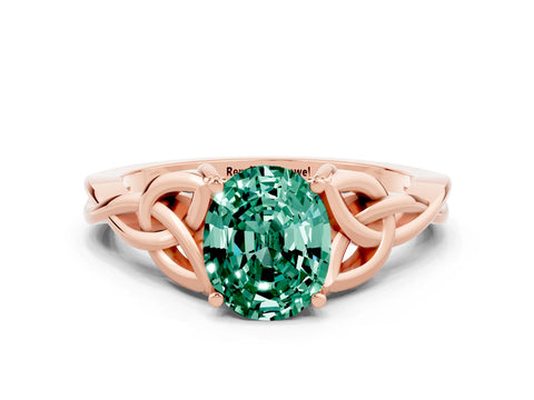 Rose gold Oval Cut Green Sapphire Solitaire Celtic Knot Ring with Four-Prong Setting_12