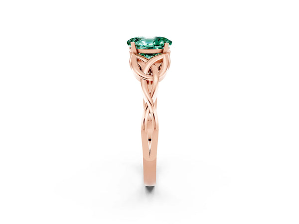 Rose gold Oval Cut Green Sapphire Solitaire Celtic Knot Ring with Four-Prong Setting