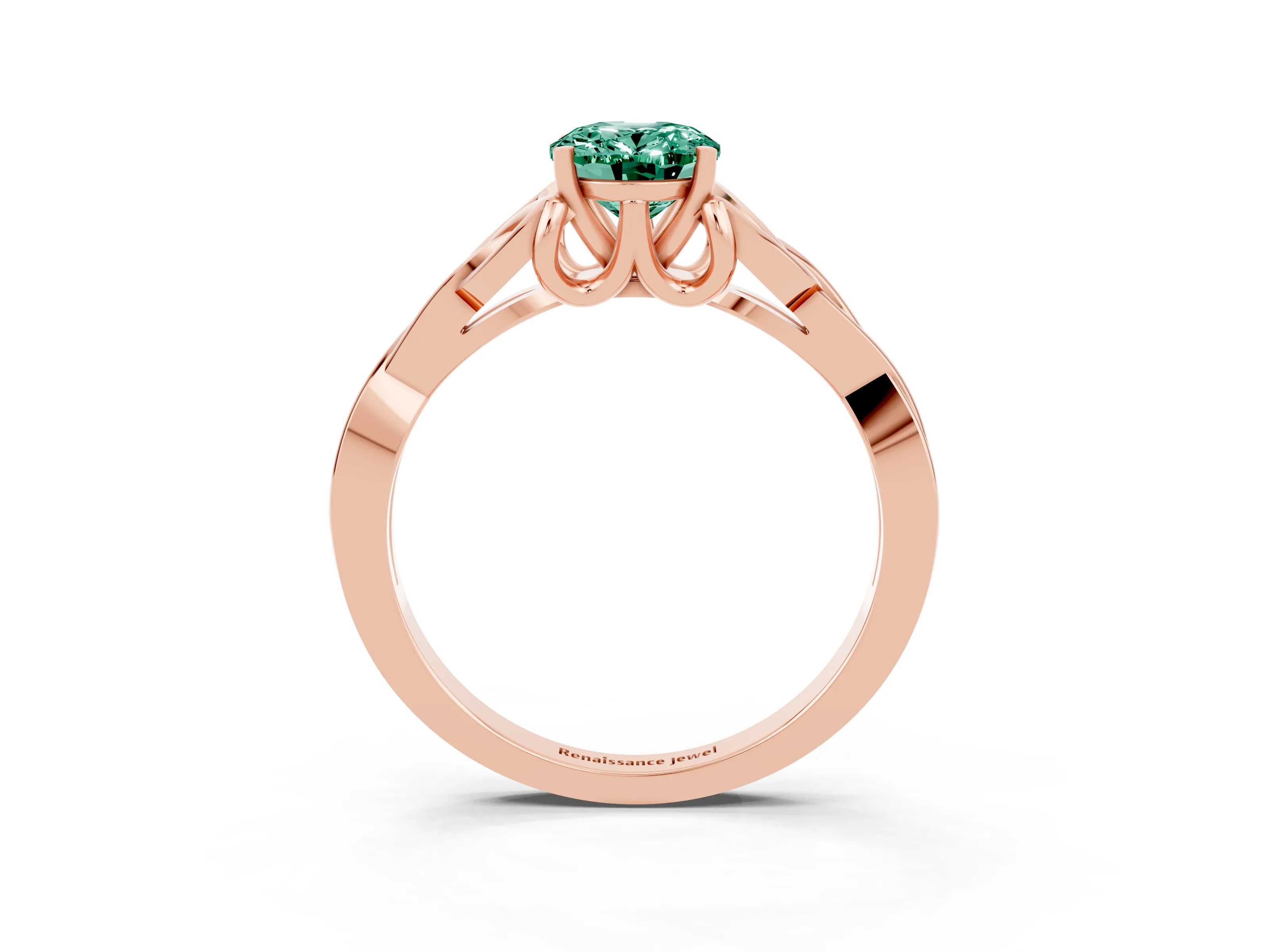 Rose gold Oval Cut Green Sapphire Solitaire Celtic Knot Ring with Four-Prong Setting_15