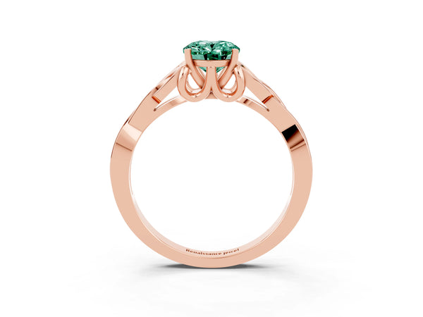 Rose gold Oval Cut Green Sapphire Solitaire Celtic Knot Ring with Four-Prong Setting