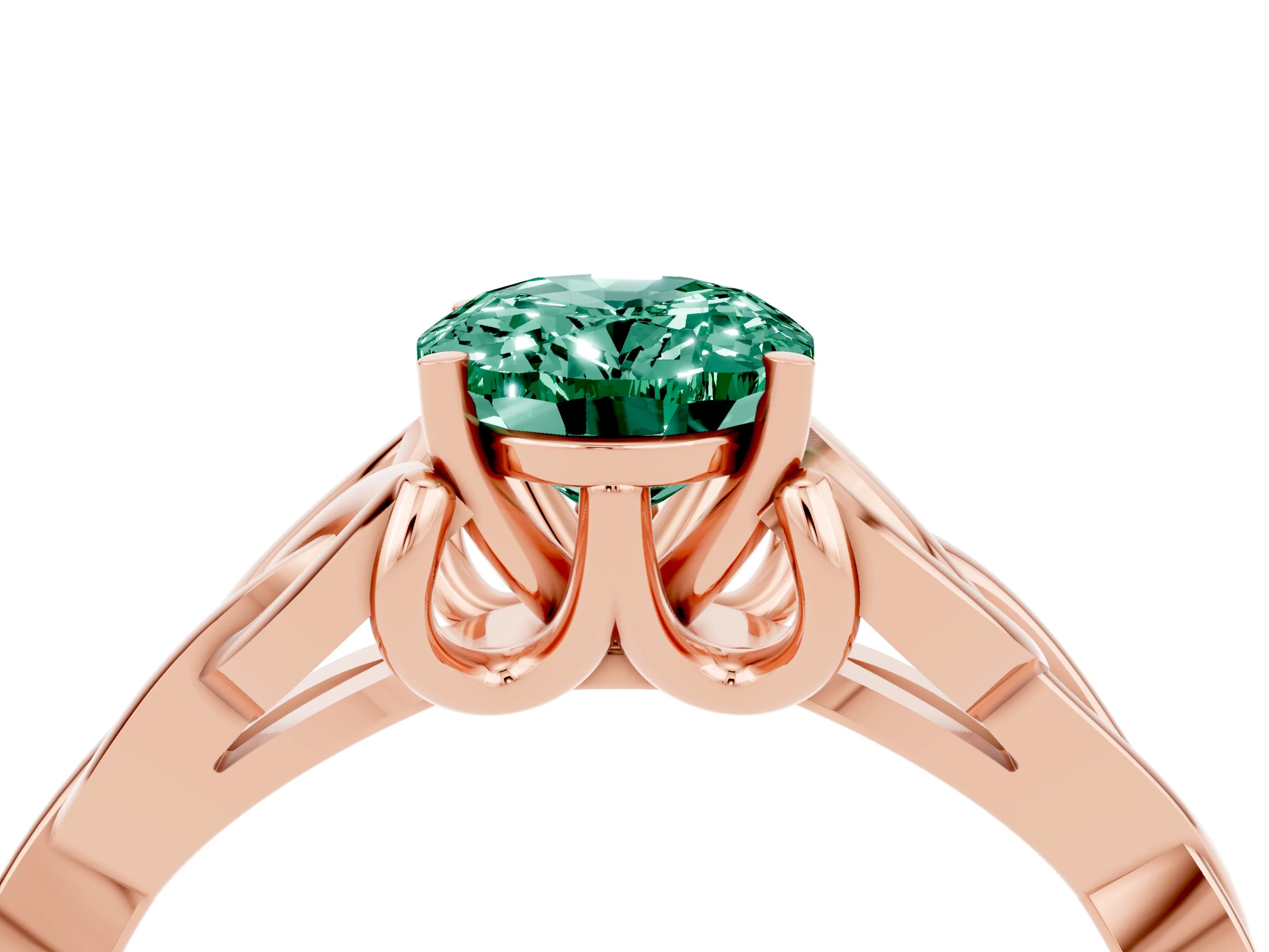 Rose gold Oval Cut Green Sapphire Solitaire Celtic Knot Ring with Four-Prong Setting_16