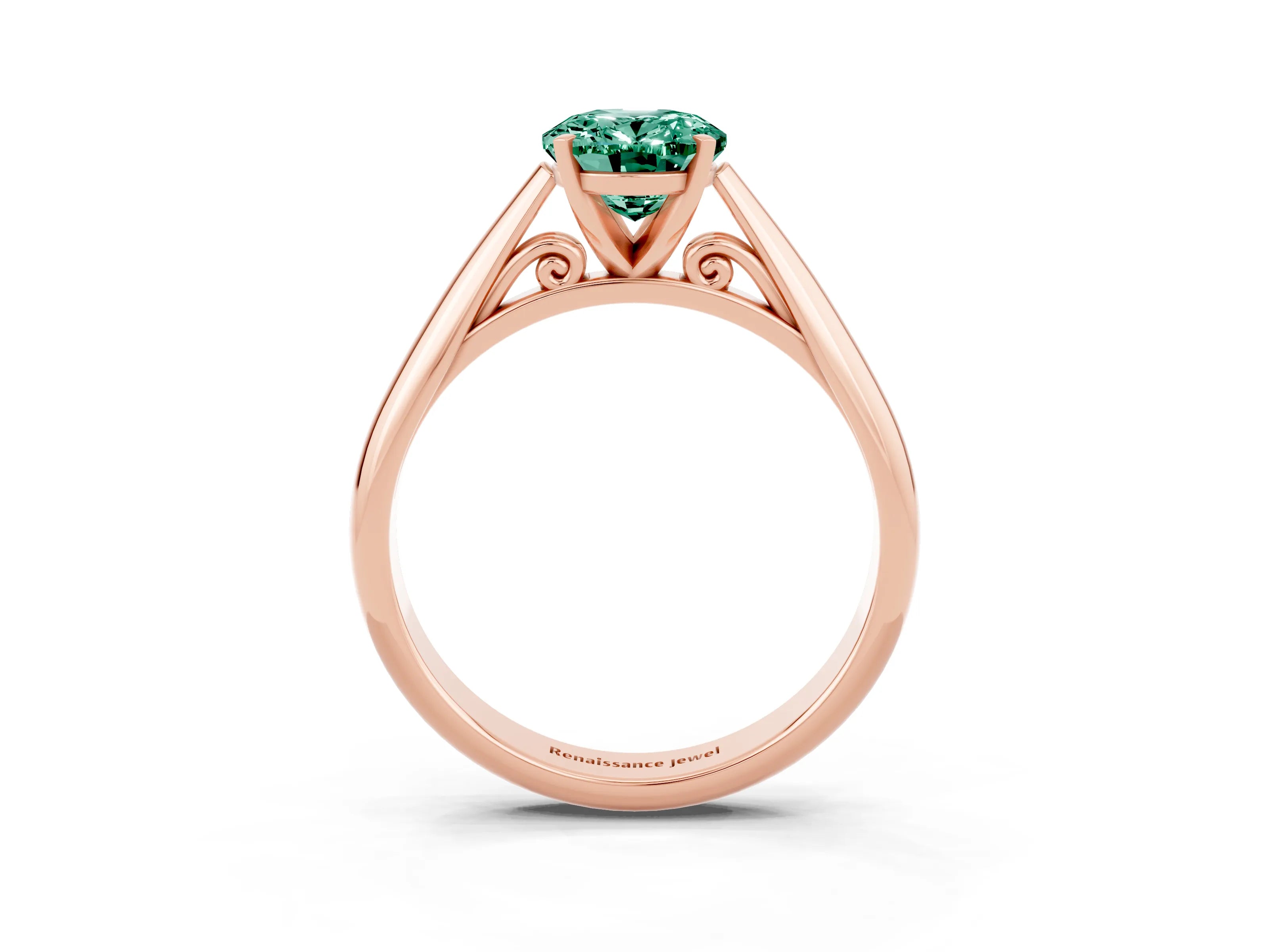 Rose gold Oval Cut Green Sapphire Solitaire Engagement Ring with Cathedral Setting and Four-Prong Mount_15