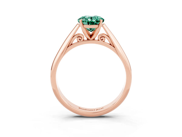 Rose gold Oval Cut Green Sapphire Solitaire Engagement Ring with Cathedral Setting and Four-Prong Mount