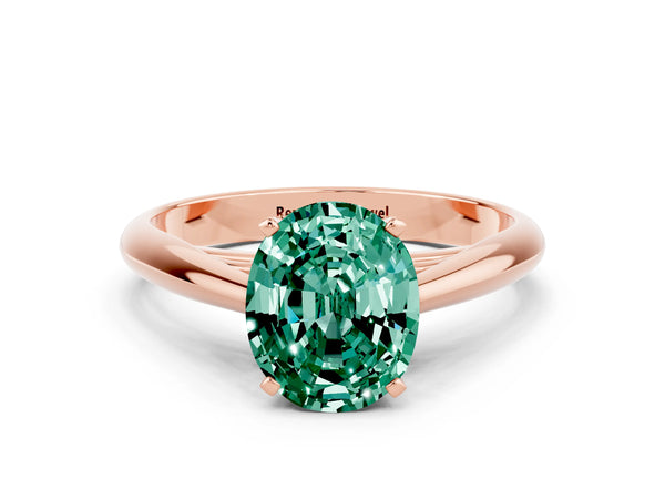 Rose gold Oval Cut Green Sapphire Solitaire Engagement Ring with Cathedral Setting and Four-Prong Mount